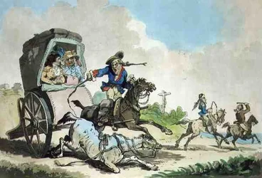 Voyage en France, ou La Première Étape de Calais, aquatinte par Francis Jukes, publié par T. Smith, 1785